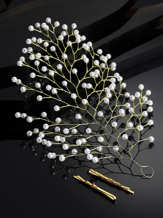 Panash Women Gold-Toned & White Embellished Hair Accessory Set