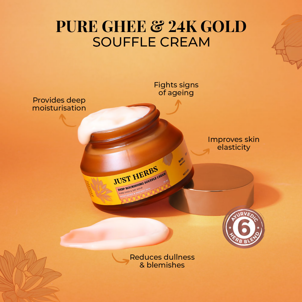 Just Herbs Pure Ghee & 24K Gold Deep Nourishing Souffle Cream
