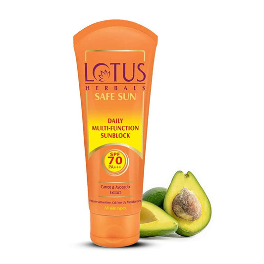 Buy Lotus Herbals Safe Sun Daily Multi-Function Sunblock Sunscreen SPF 70 from DrMediCart, Ship from India to USA