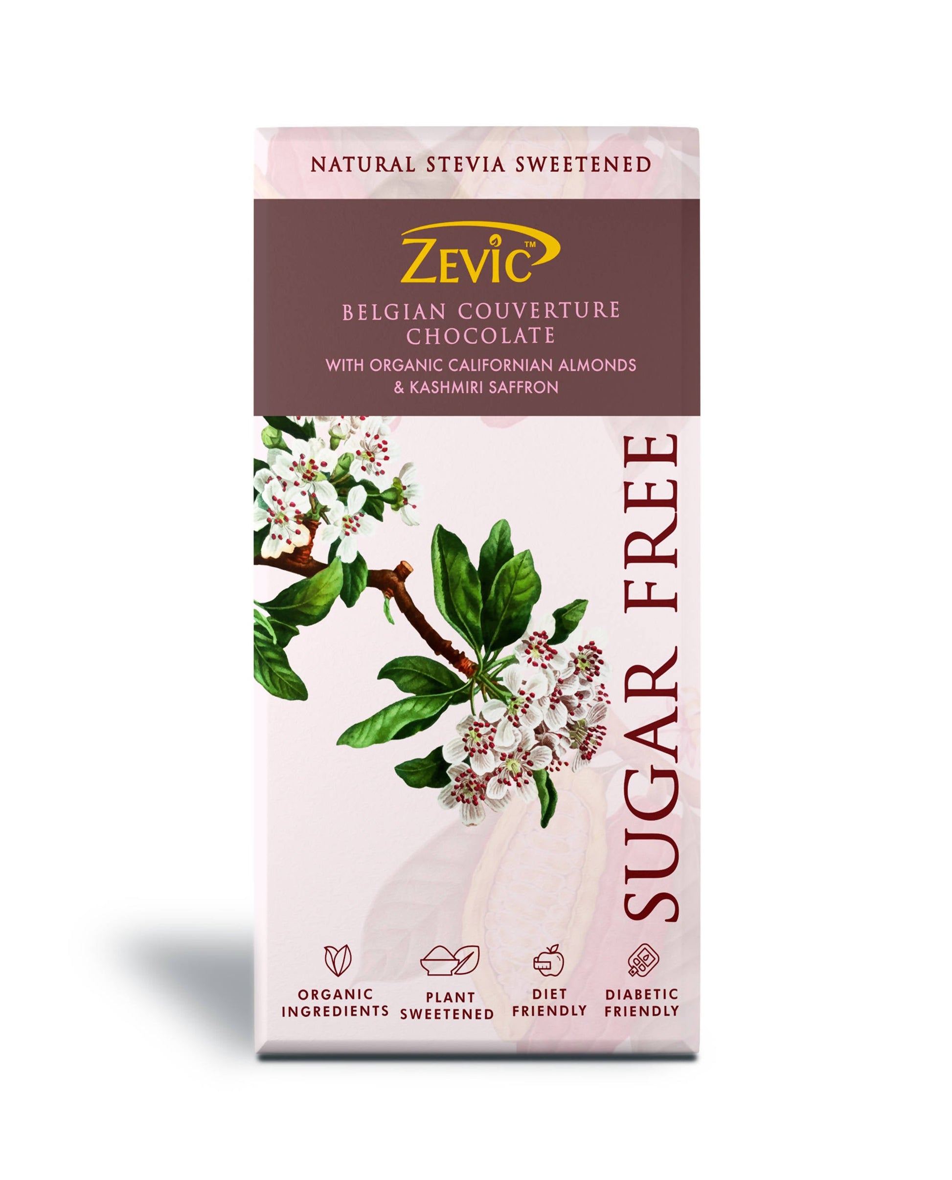 Buy Zevic Belgian Couverture Chocolate with Organic Californian Almonds and Kashmiri Saffron from DrMediCart