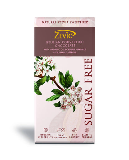 Buy Zevic Belgian Couverture Chocolate with Organic Californian Almonds and Kashmiri Saffron from DrMediCart