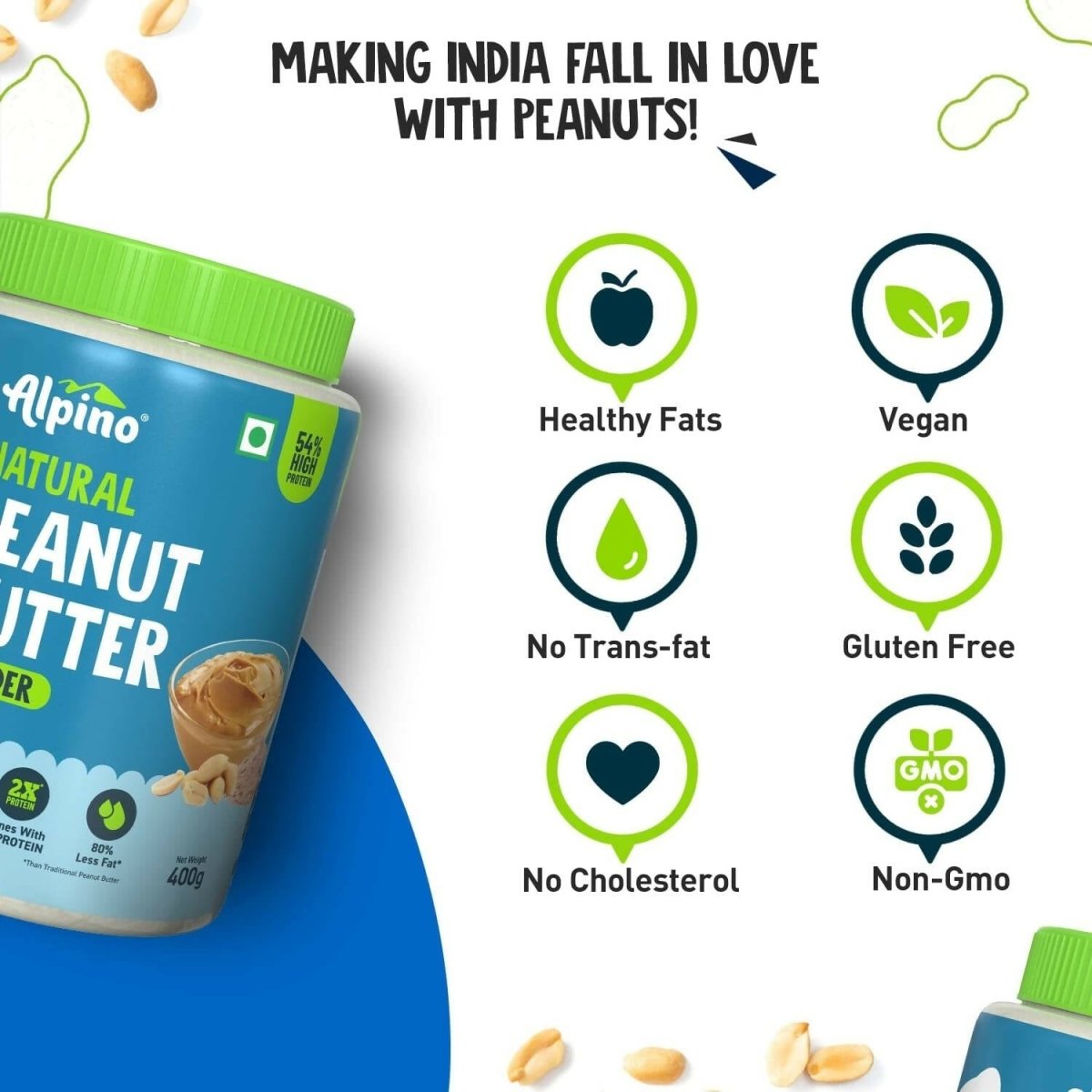 Alpino Natural Peanut Butter Powder Unsweetened