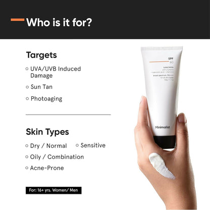 Minimalist Sunscreen SPF 60 PA ++++ For Sensitive Skin Broad Spectrum Sunscreen With Potent Antioxidants & Advanced Filters