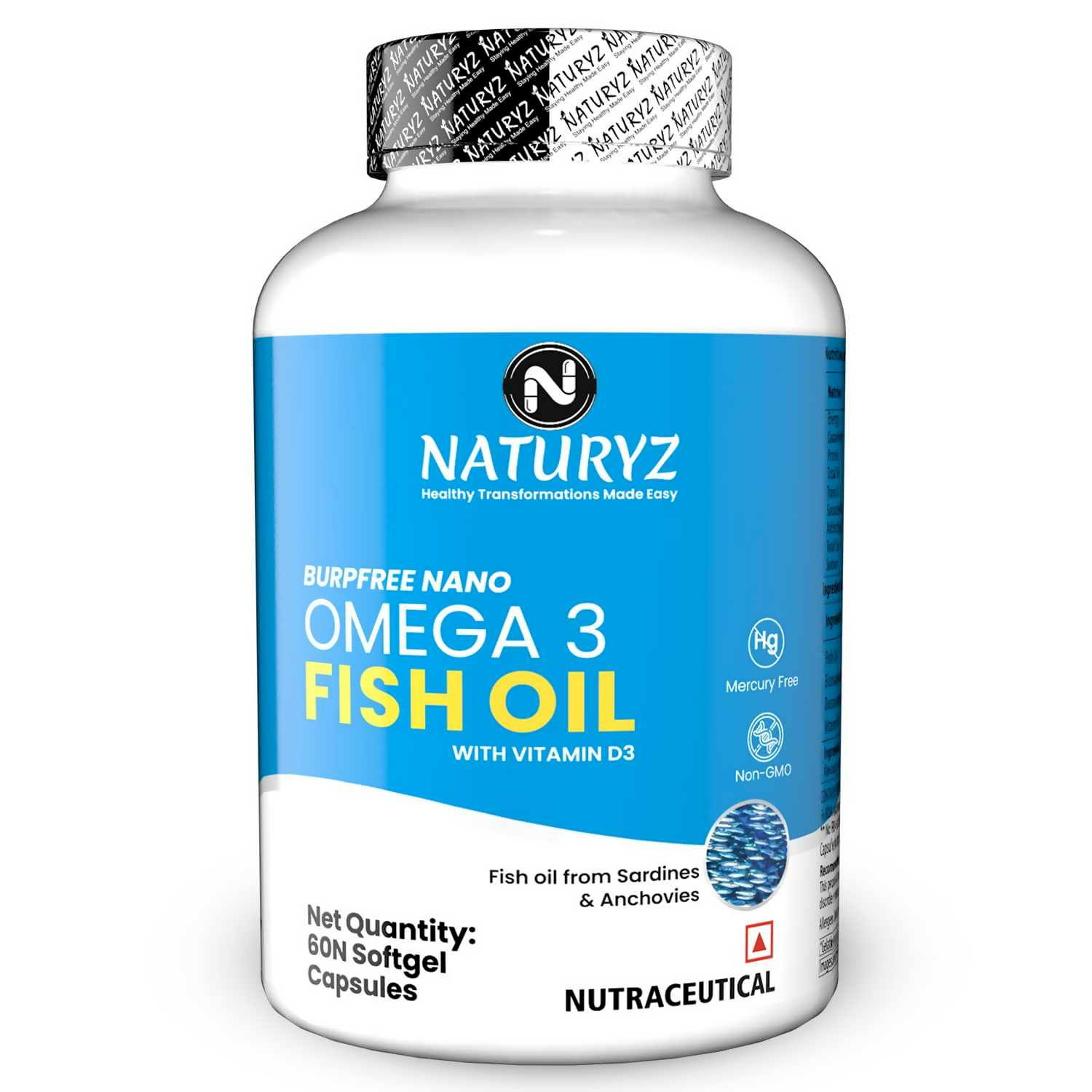 Naturyz Burpfree Omega 3 Fish Oil 2000 Mg With Vitamin D3 50 Softgels Capsules