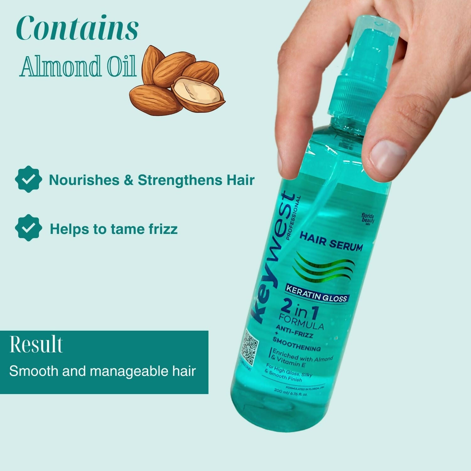 Keywest Professional Keratin Gloss Hair Serum - 2in1 Formula Anti-Frizz + Smoothening