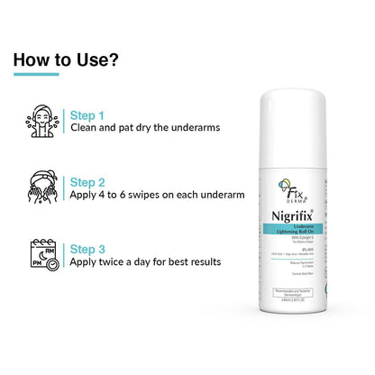 Fixderma Nigrifix Underarm Lightening Roll on with 6% AHA, Lactic Acid & 1% Mandelic Acid, Brightens Skin & Exfoliates Underarm
