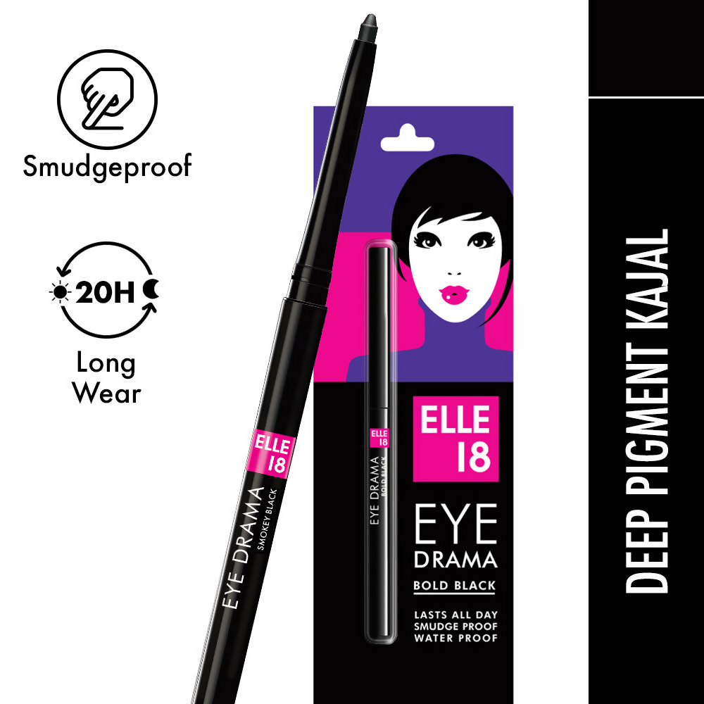 Elle 18 Eye Drama Kajal Super Black Matte Finish Deep Black