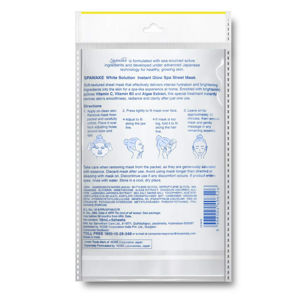 Spawake Face Sheet Mask Whitening Instant Glow for Hydrating & Radiance