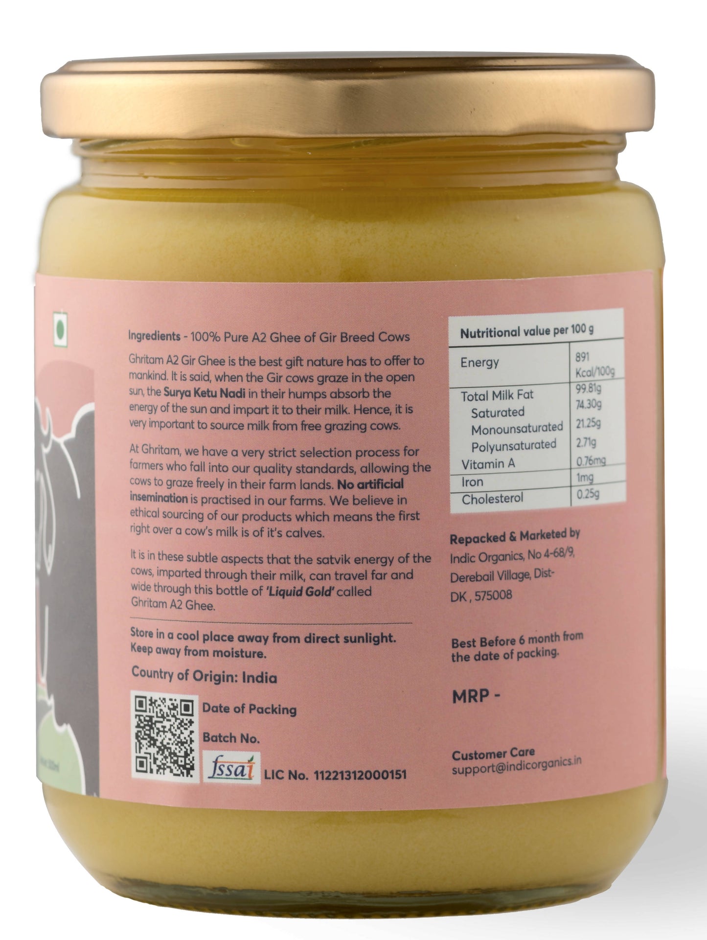 Indic Organics Gir Cow's A2 Ghee | Desi Gir Cow Ghee | Premium and Organic Desi Ghee