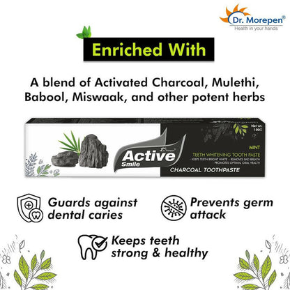 Dr. Morepen Active Smile Charcoal Toothpaste for Teeth Whitening & Bad Breath Removal
