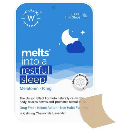 Buy Wellbeing Nutrition Melts Restful Sleep Oral Strips-Calming Chamomile Lavender Flavor from DrMediCart, Ship from India to USA