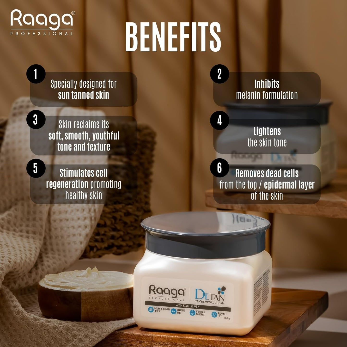 Raaga Professional De Tan Removal Cream With Kojic & Milk