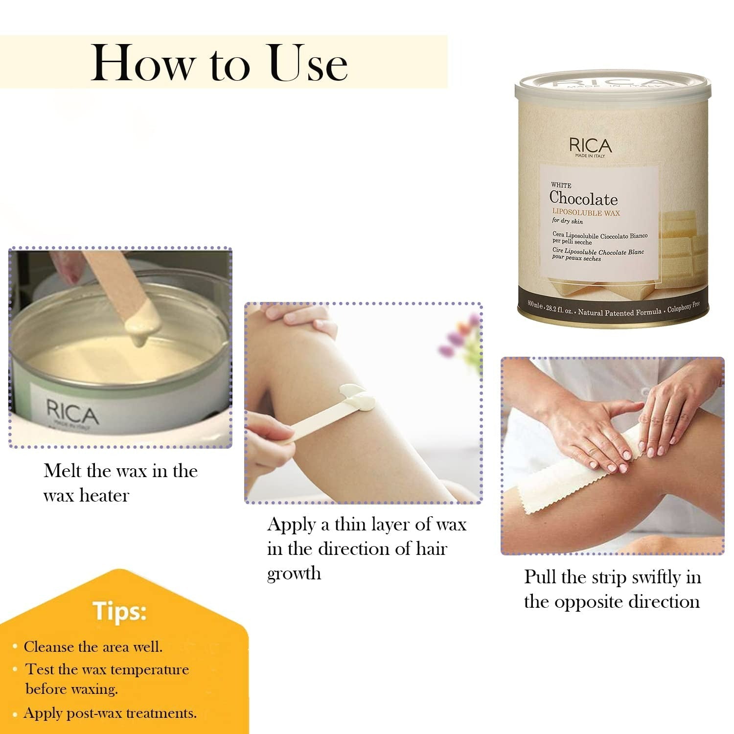 Rica White Chocolate Liposoluble Wax for Dry Skin With Natural Beeswax