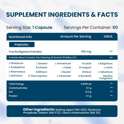 Himalayan Organics Probiotics Supplement 50 billion Prebiotics Capsules