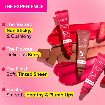 Dot & Key Barrier Repair Ceramide & Peptide SPF 50 Lip Balm - Plush Pink, UVA+UVB