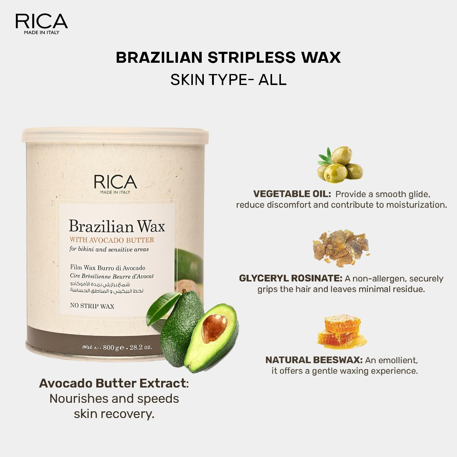 Rica Brazilian Wax with Avocado Butter, Natural & Stripless Wax