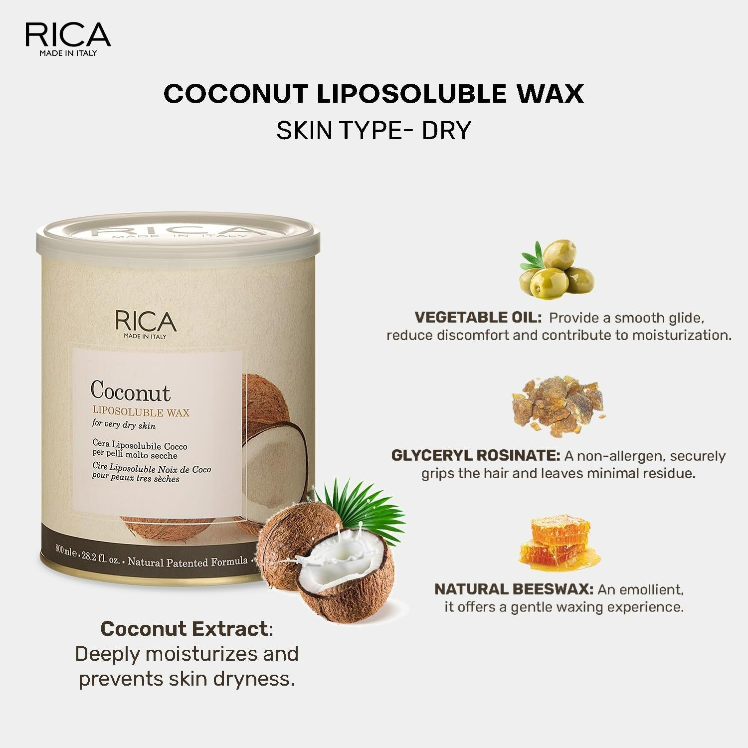 Rica Coconut Liposoluble Hair Removal Wax for Very Dry Skin