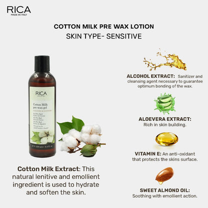 Rica Cotton Milk Pre-Wax Gel Cleansing Waxing Hair Cleaning with Naural Extracts for Hydration & Softening Skin