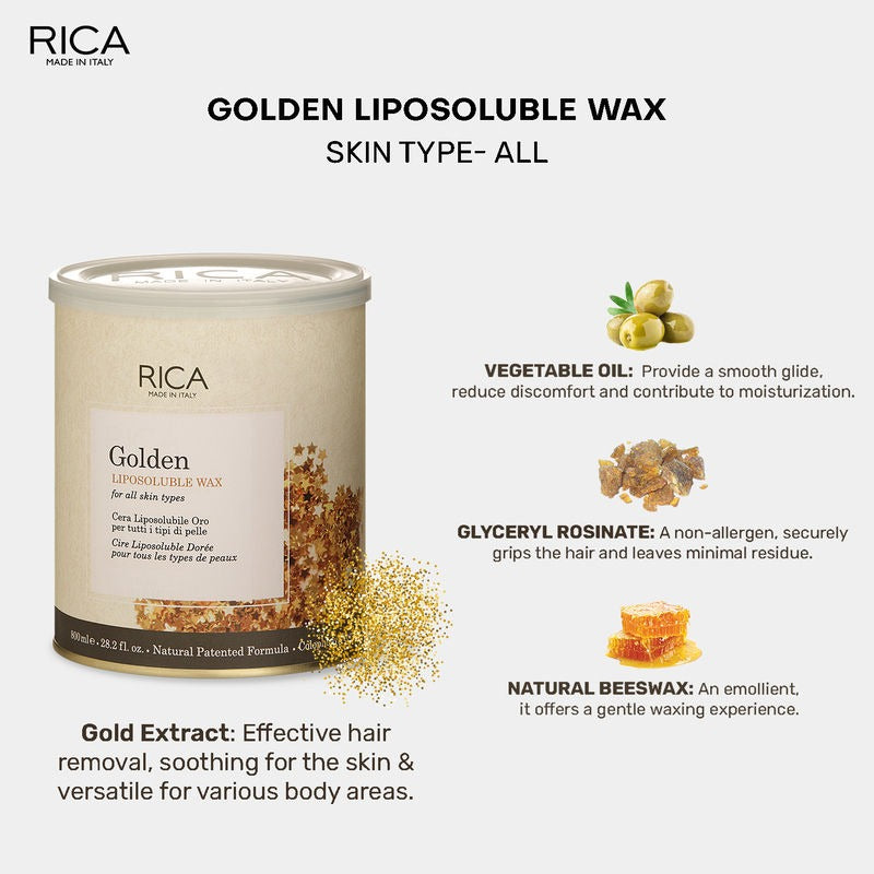 Rica Golden Liposoluble Hair Removal Wax For All Skin Types, With Natural Ingredients