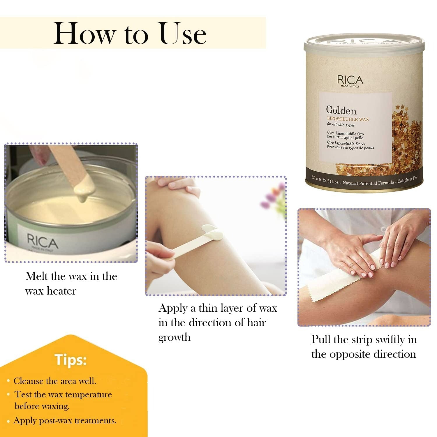 Rica Golden Liposoluble Hair Removal Wax For All Skin Types, With Natural Ingredients