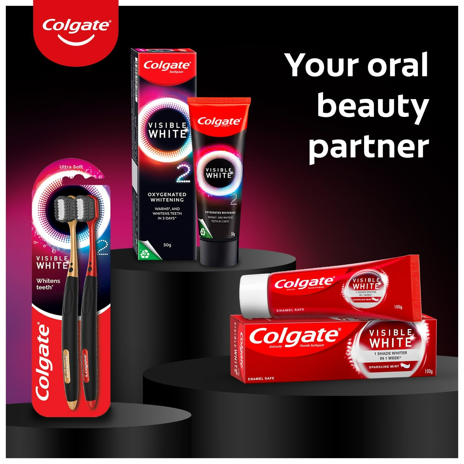 Colgate Visible White O2 Teeth Whitening Toothpaste with Peppermint Sparkle