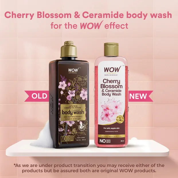 Wow Skin Science Cherry Blossom & Ceramide Body Wash For Removes Dirt, Hydrates and Softens Ski