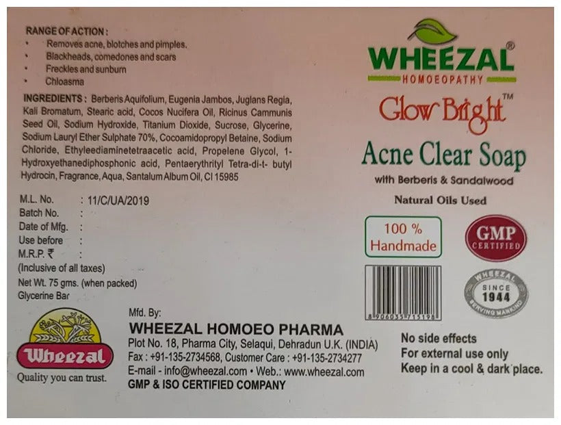Wheezal Glow Bright Acne Clear Soap - Drmedicart