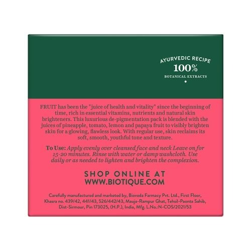 Buy Biotique Bio Fruit Whitening & Depigmentation & Tan Removal Face Pack from DrMediCart, Ship from India to USA