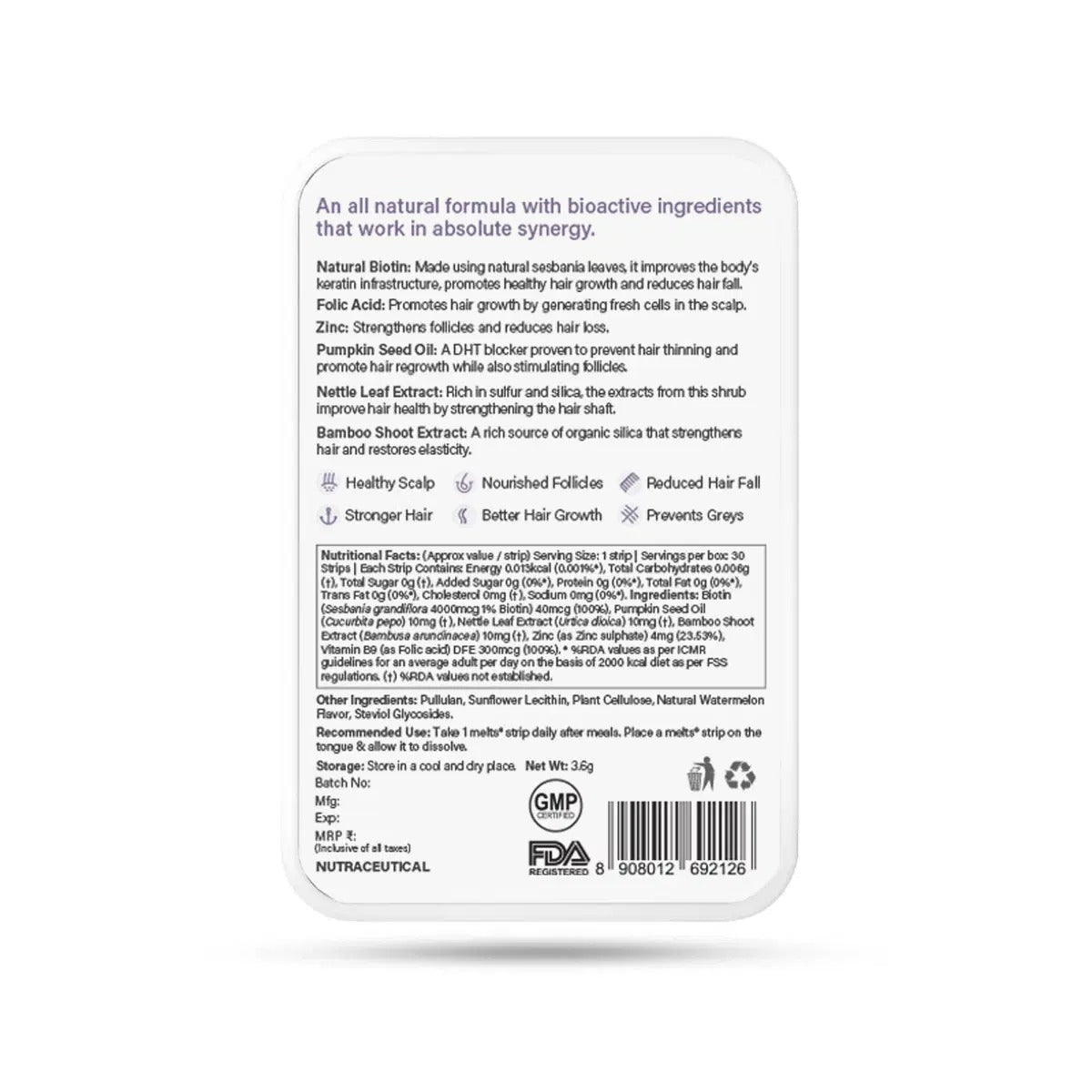 Wellbeing Nutrition Melts Healthy Hair Oral Thin Strips-Tropical Watermelon Flavor - Drmedicart