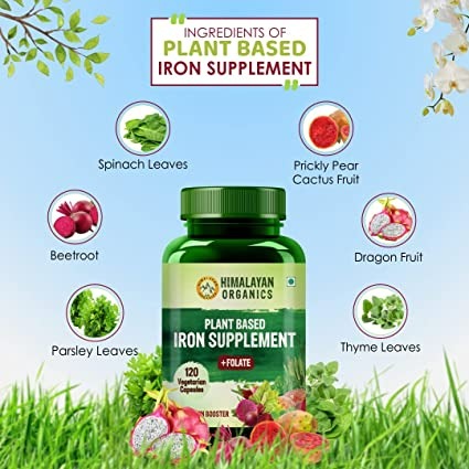 Himalayan Organics Plant Based Iron Supplement + Folate Vegetarian Capsules