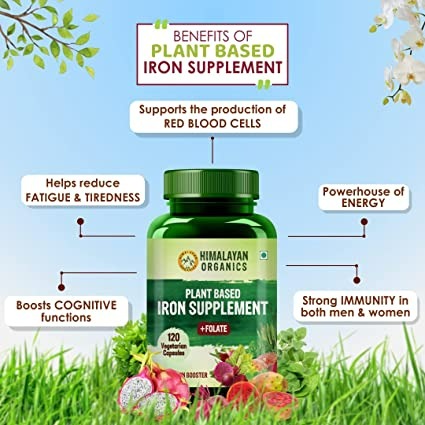 Himalayan Organics Plant Based Iron Supplement + Folate Vegetarian Capsules