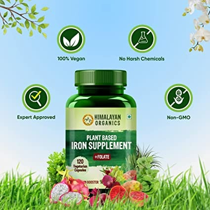 Himalayan Organics Plant Based Iron Supplement + Folate Vegetarian Capsules