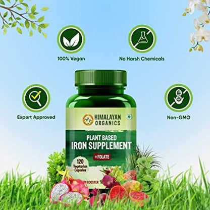 Himalayan Organics Plant Based Iron Supplement + Folate Vegetarian Capsules