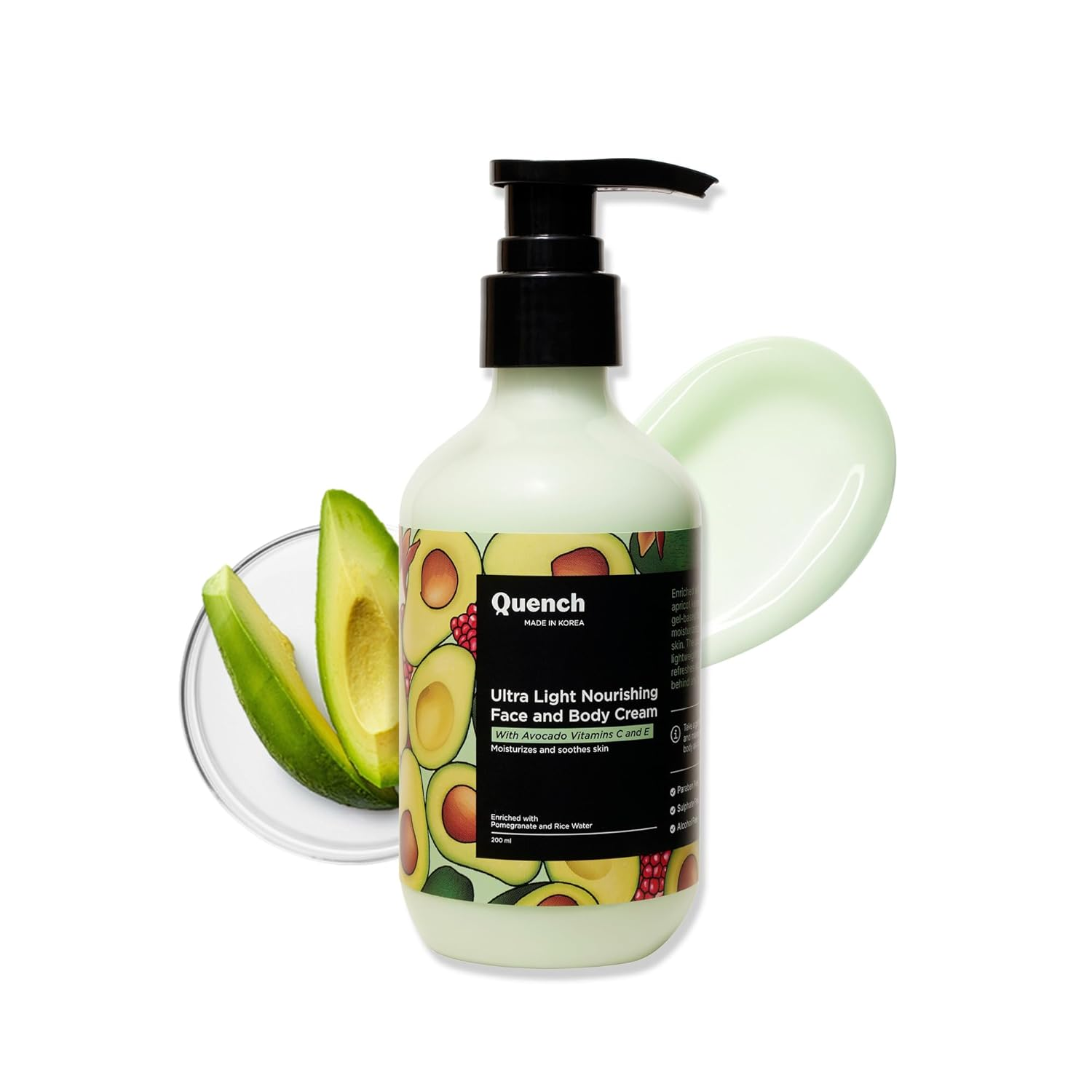 Quench Botanics Bravocado Ultra Light Nourishing Face and Body Cream, Korean Skin Care