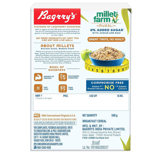 Buy Bagrry's Millet Farm Muesli 0% Added Sugar with Jowar and Ragi from DrMediCart, Ship from India to USA