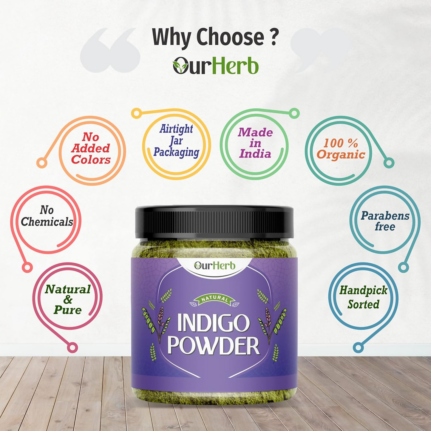 OurHerb Pure & Organic Indigo Leaves Powder For Black Hair Colour