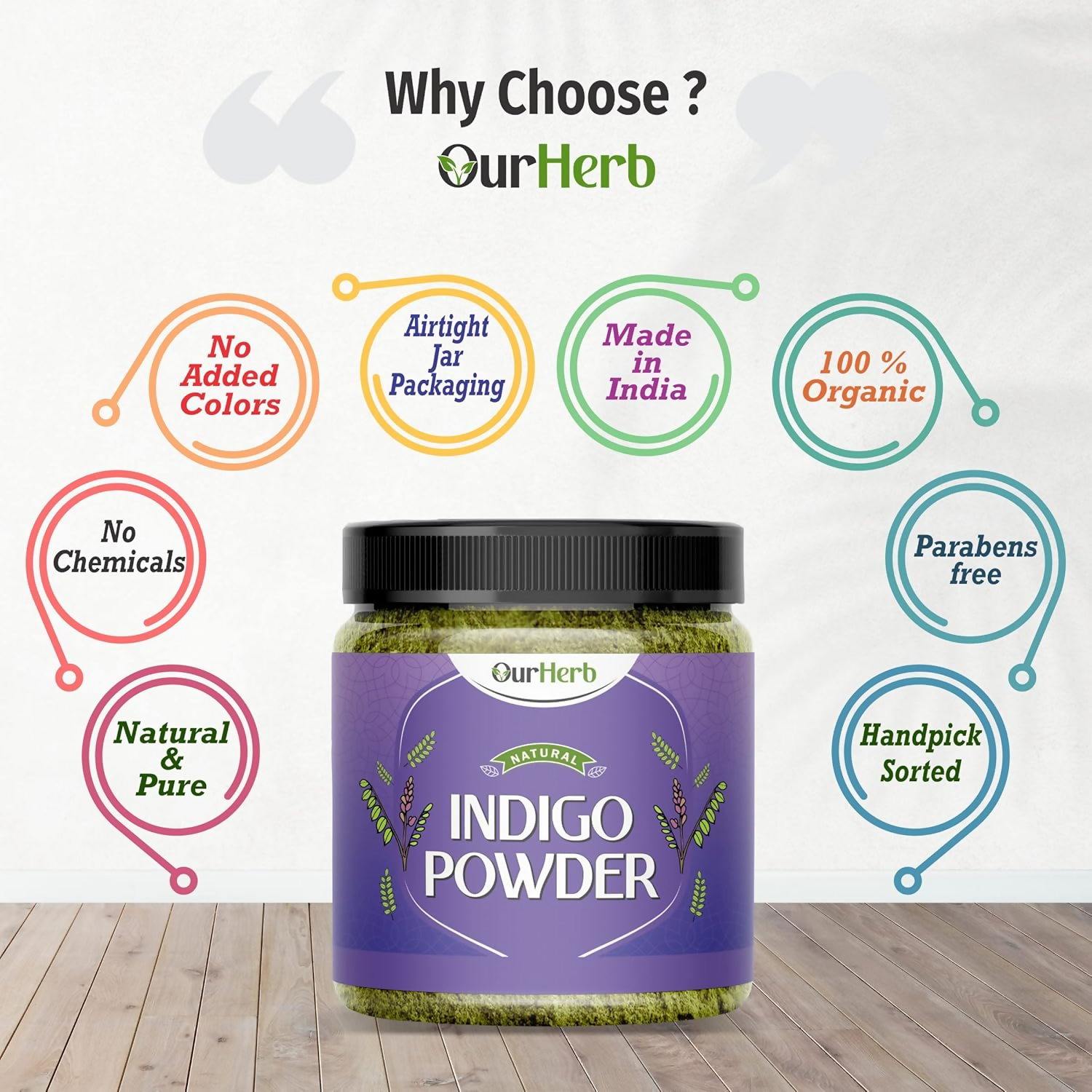 OurHerb Pure & Organic Indigo Leaves Powder For Black Hair Colour