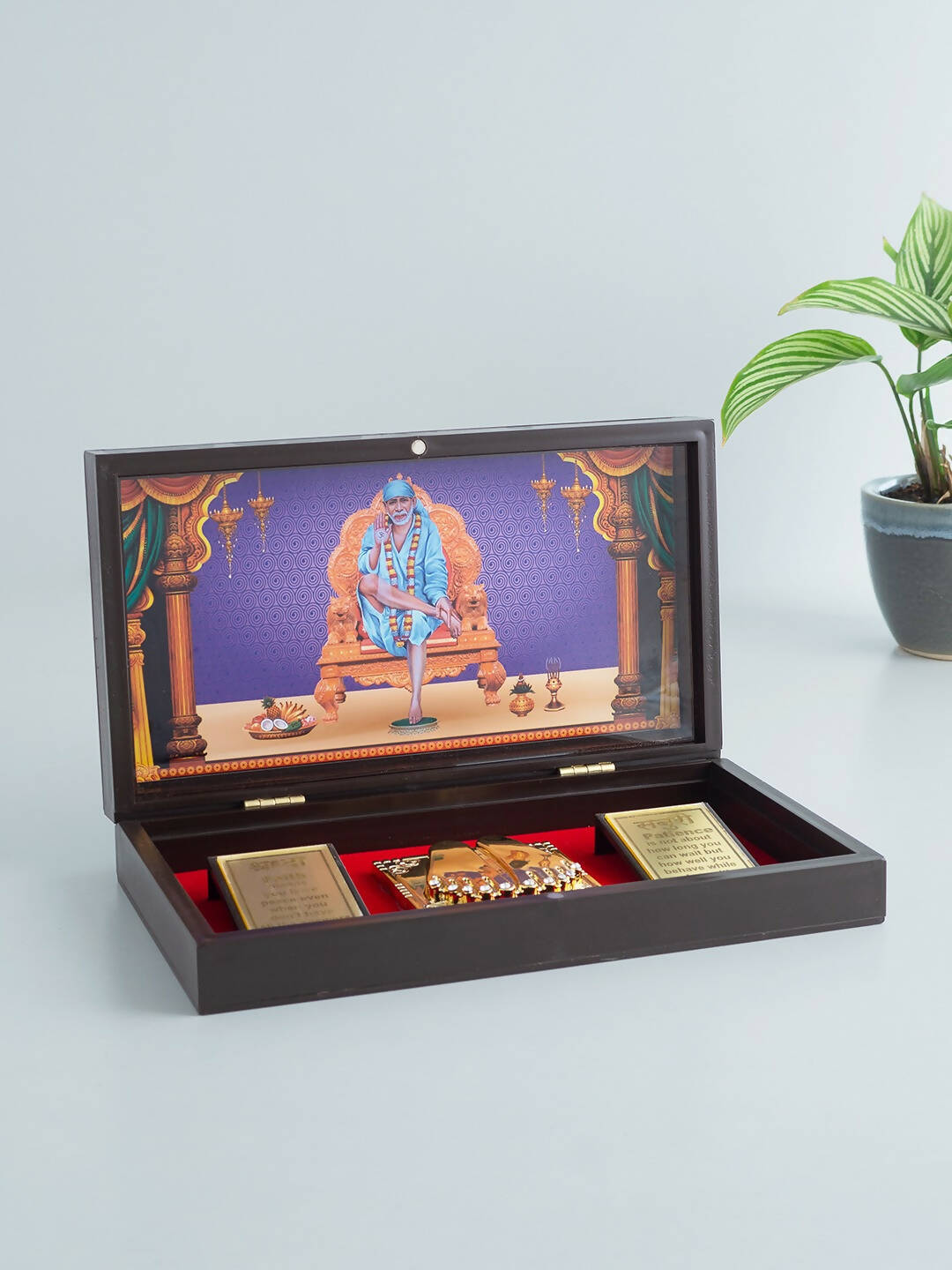 Buy Golden Peacock Brown & Blue 24 CT Gold Foil Wooden Sri Sai Baba Pooja Box