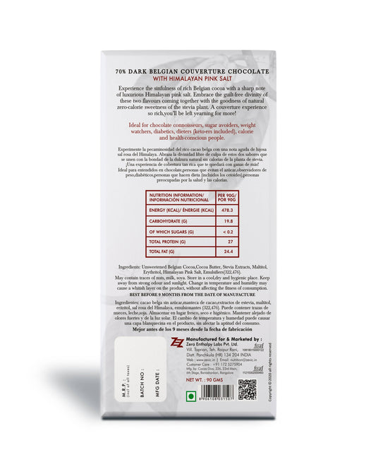 Zevic 70% Dark Belgian Couverture Chocolate with Himalayan Pink Salt