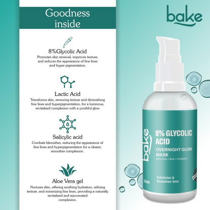 Buy Bake 8% Glycolic Acid Overnight Glow Mask Serum from DrMediCart, Ship from India to USA