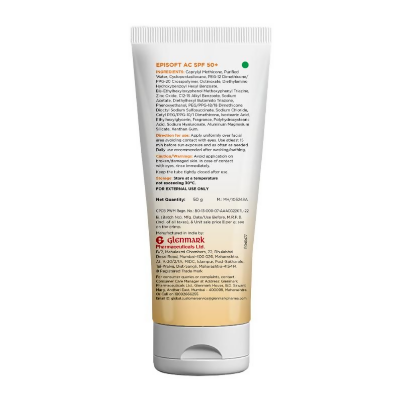 Episoft AC SPF 50+ Hydrating Sunscreen Matte Finish And Oil Free Formula