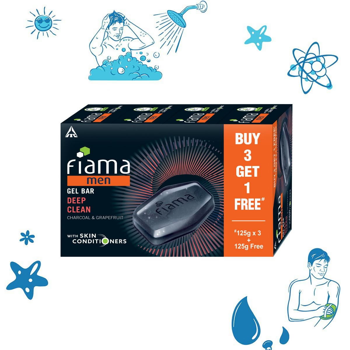 Fiama Men Deep Clean Gel Bar With Charcoal & Grapefruit