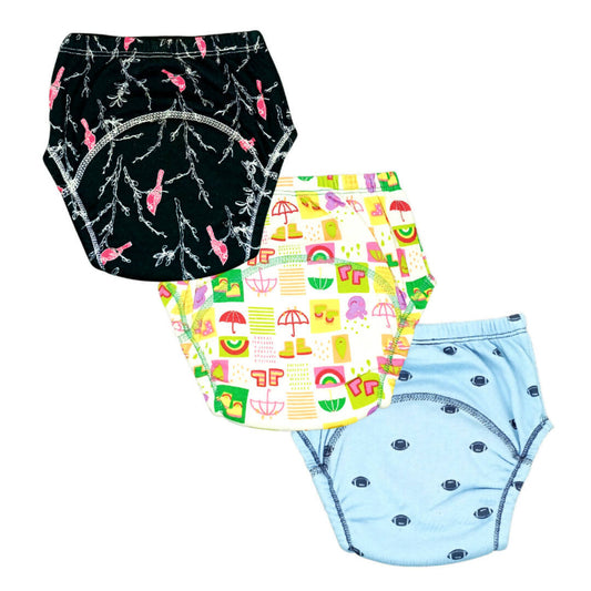 Kindermum Set Of 3- Cotton Padded Pull Up Training Pants/ Padded Underwear For Kids Rugby Animals Rains-Set of 3 PCs