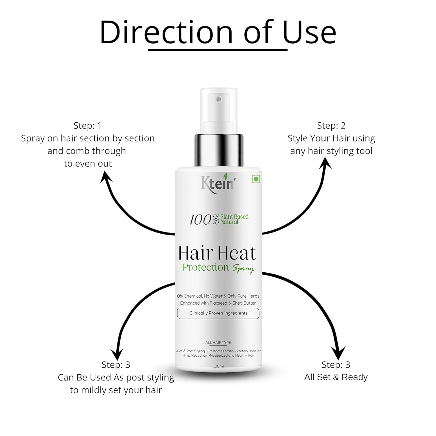 Ktein 100% Plant based Natural Hair Heat Protection Spray