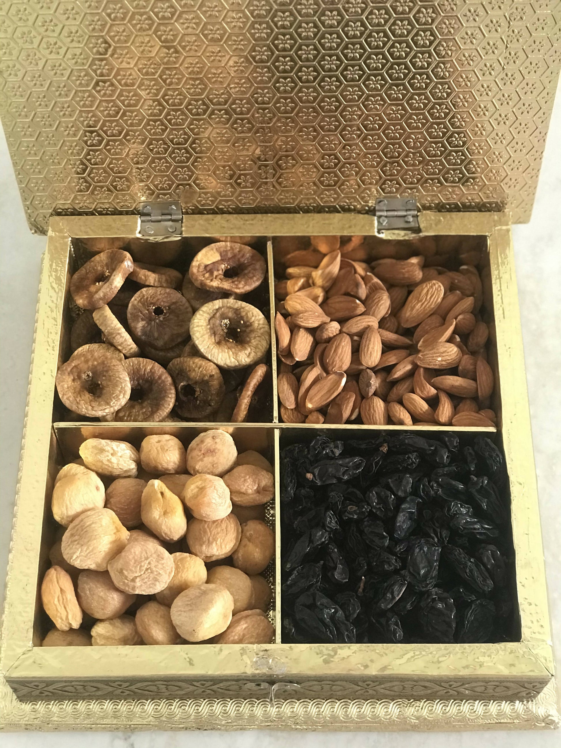 SK Mithaii | Assorted Peacock Design Dry Fruit Box | Almonds | Apricots | Figs | Black Resins