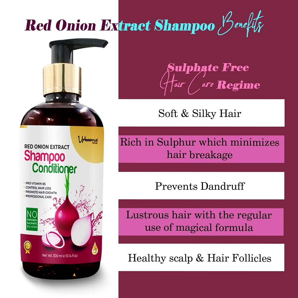 Urbaano Herbal Onion Oil + Shampoo & Conditioner Hair Care Set
