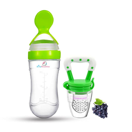 Goodmunchkins Silicone Spoon Food Feeder & Fruit Feeder for Toddlers Food Grade Silicone Bottle 90ml-Green