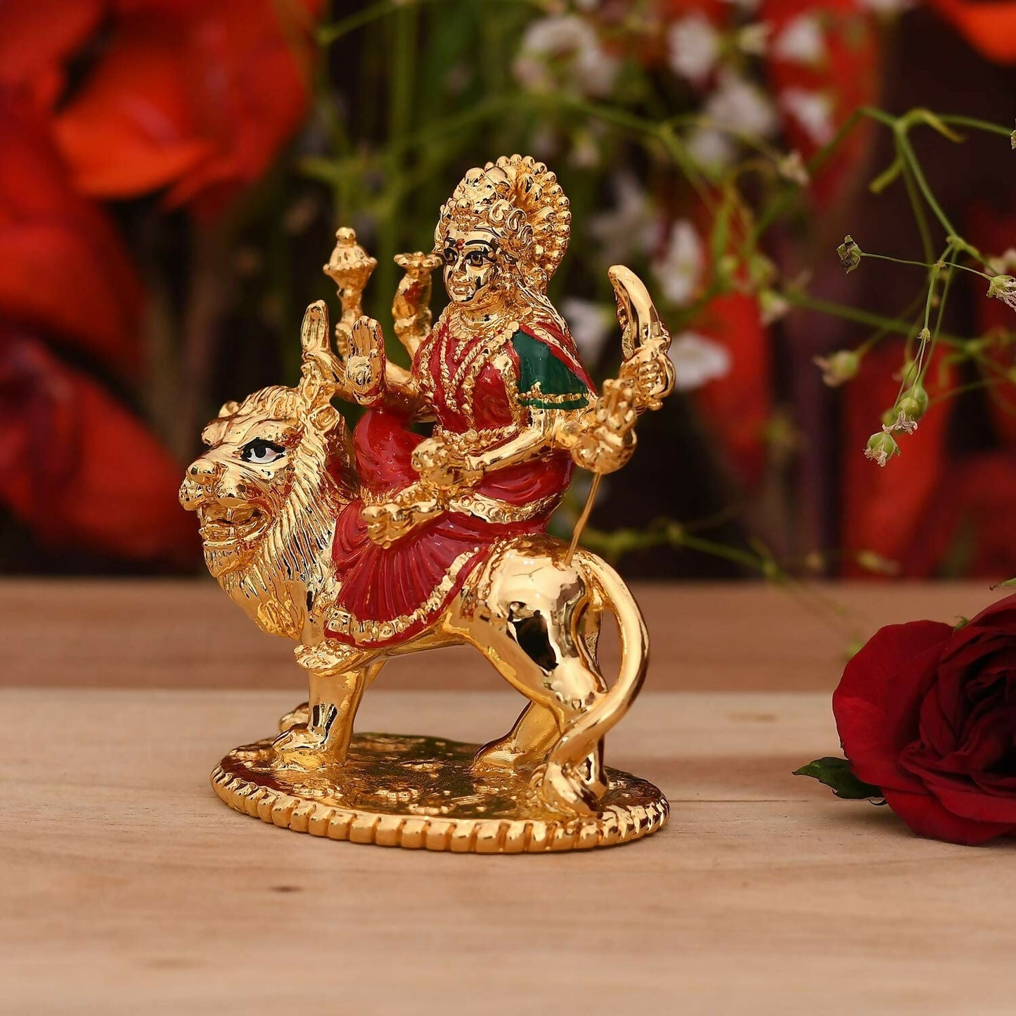 Collectible India Gold-Polished Goddess Maa Durga Sherawali Mata Idol
