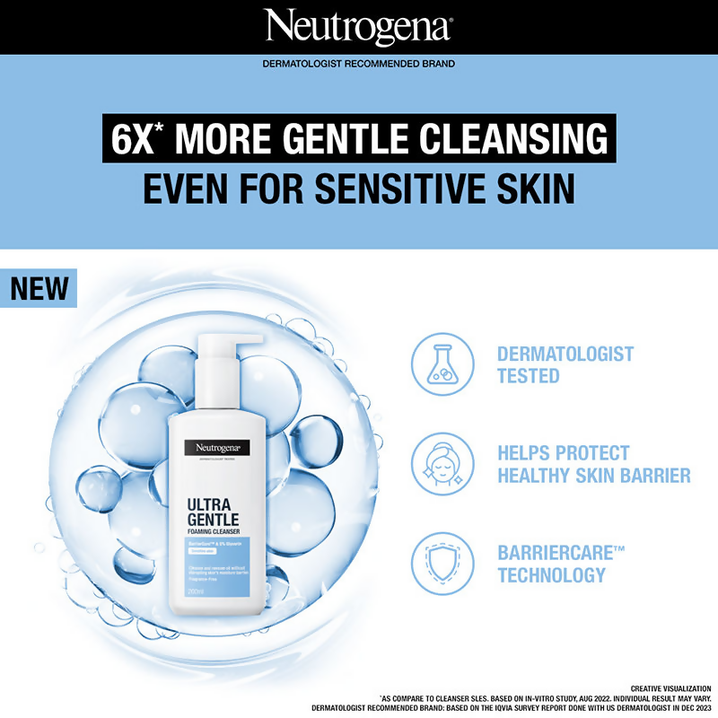 Neutrogena Ultra Gentle Foaming Face Cleanser Protect Skin Moisture  - For Oily & Sensitive Skin