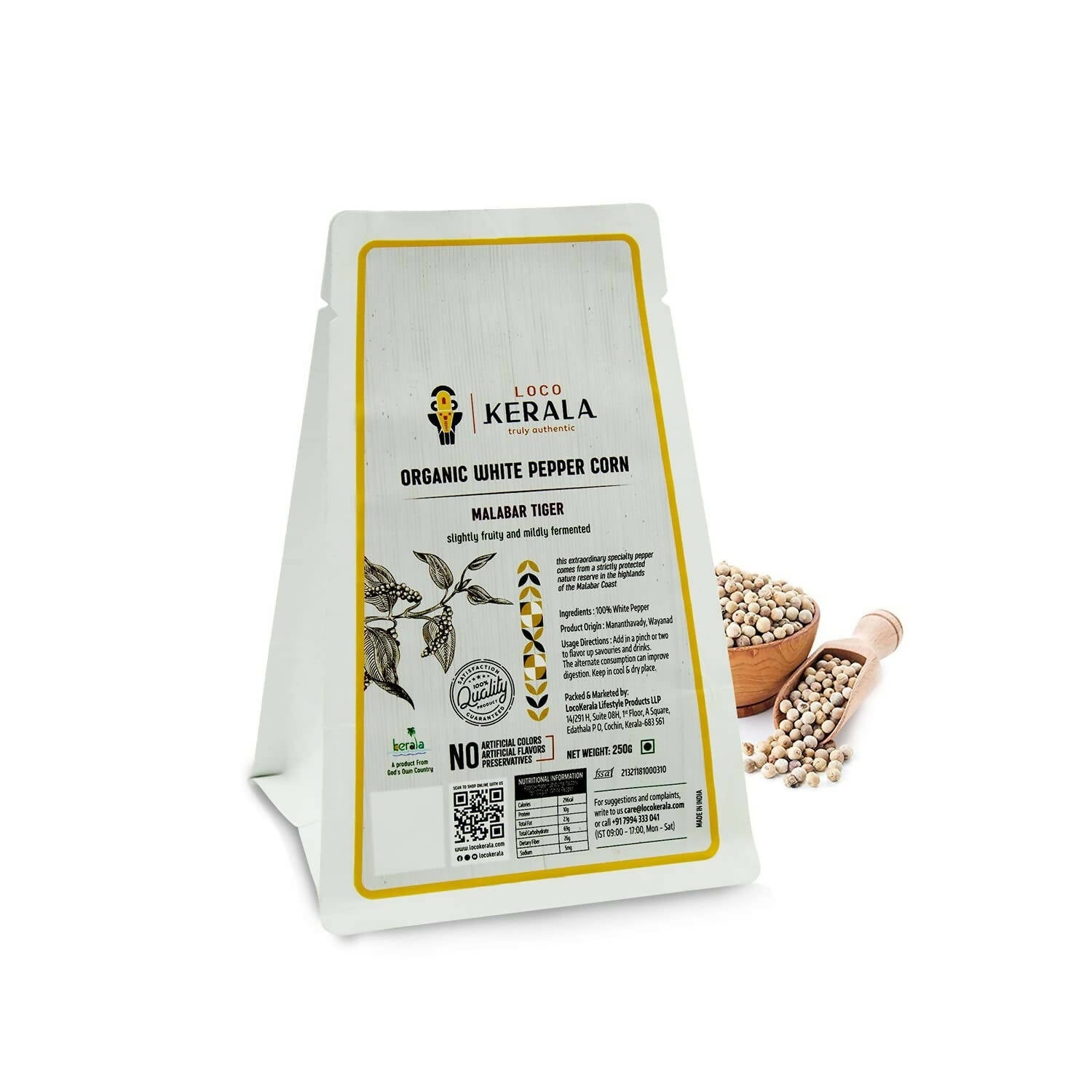LocoKerala Malabar Tiger Organic White Pepper Corn